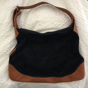 Navy J. Crew suede and leather shoulder bag